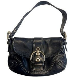 Vintage Y2K Black Leather Coach Soho Should Bag with Silver Buckle